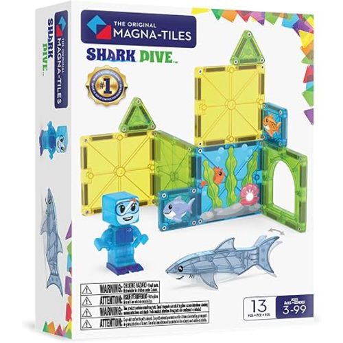 MAGNA-TILES Shark Dive 13-Piece Magnetic Construction Set, The Original Magnetic Building Brand