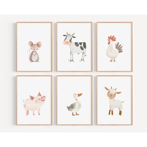Farm Animal PRINTED art prints. Farm Nursery art prints farm animal themed nursery art printed on high archival paper Set of 6 CF8-A6