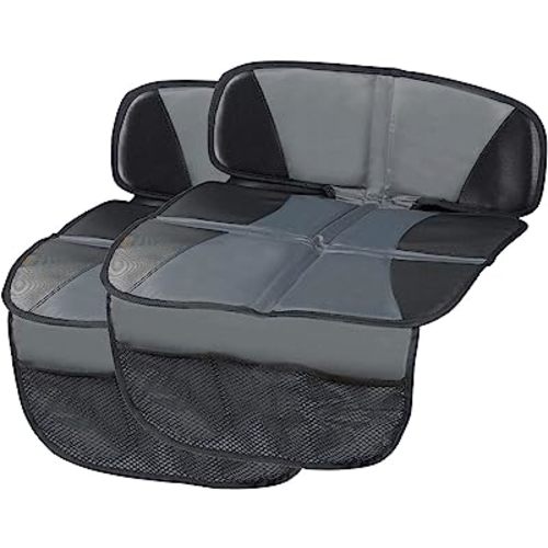 Car Seat Protector - Seat Protection Mat - Thick Padding - Durable, Waterproof Fabric, Leather Reinforced Corners & 3 Pockets for Handy Storage (2 Pack) Black