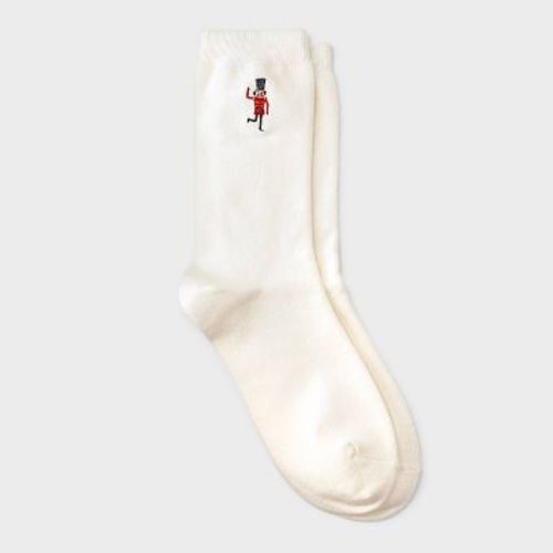 Women's Supersoft Embroidered Holiday Nutcracker Crew Socks - Auden™ Ivory 4-10