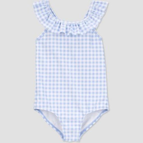 Carter's Just One You®️ Baby Girls' Ruffle Textured Solid One Piece Swimsuit - Blue 12m