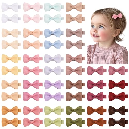 Ruyaa 50 Pieces Fully Lined No Slip Hair Clips in 25 Pastel Colors, Barrettes and Bows for Infants, Toddlers, and Baby Girls