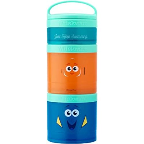Whiskware Disney Pixar Stackable Snack Containers for Kids and Toddlers, 3 Stackable Snack Cups for School and Travel, Finding Nemo with Nemo and Dory