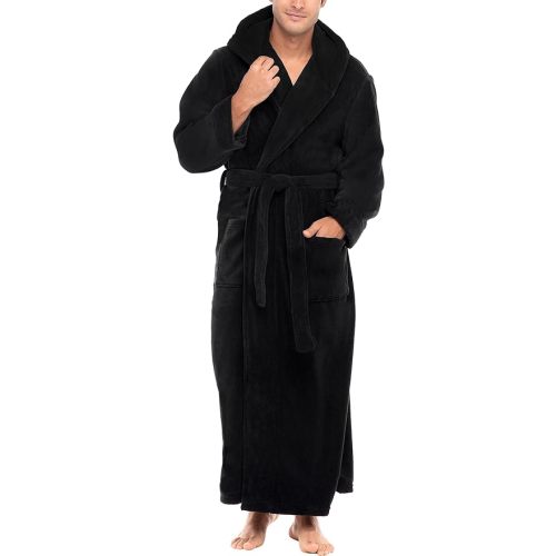 Alexander Del Rossa Mens Robe with Hood, Plush Fleece Hooded Mens Bathrobe, Big and Tall Bath Robe for Men