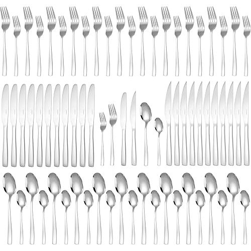 72-Piece Silverware Set for 12 Essential -18/0 Stainless Steel Flatware Set - Complete Cutlery Set with Forks and Spoons - Utensils for Every Occasion - Dishwasher Safe Kitchen Utensils Set