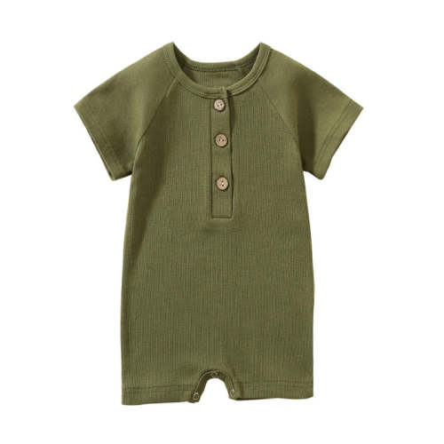 Basic Summer Button Romper in Olive - Size: 6m