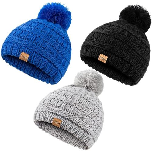 REDESS Baby Kids Winter Warm Hats, Infant Toddler Children Pom Pom Beanie Knit Cap Girls Boys