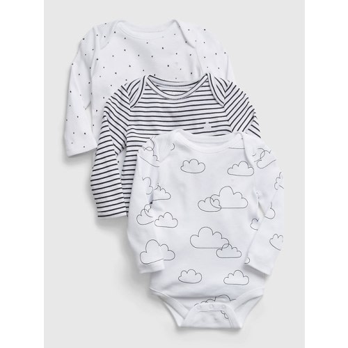Baby 100% Organic Cotton First Favorite Cloud Bodysuit (3-Pack) in white