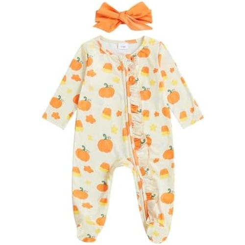My First Halloween Baby Girl Outfit Newborn Preemie Pumpkin Onesie Zipper Footie Romper Jumpsuit Fall Clothes