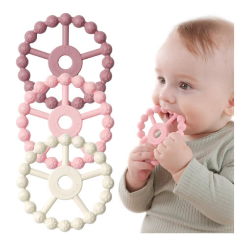 3 Pack Ring Teether Baby Infant Toys, Baby Essentials, Silicone Teething Ring Toys for Babies 0-6 Months, Seposeve Toddler Teethers 6-12 Months 12-24 Months, Infant Teething Relief, Purple Pink White