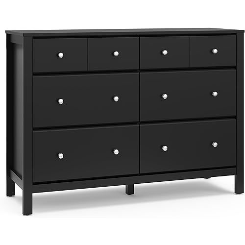 Storkcraft Horizon 6 Drawer Dresser (Black) - GREENGUARD Gold Certified, 6 Drawer Dresser with Interlocking Drawer System, Dresser Drawer Organizer for Kids' Bedroom