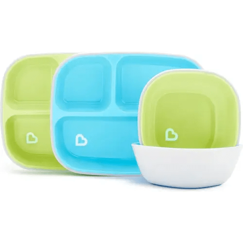 Munchkin® Splash™ 4 Piece Toddler Divided Plate and Bowl Dining Set, Blue/Green