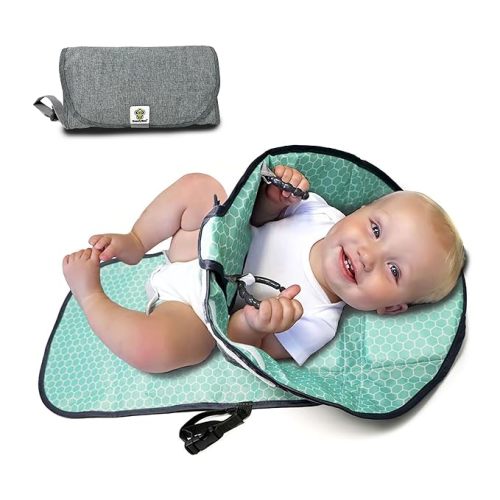 SnoofyBee Portable Clean Hands Changing Pad. 3-in-1 Diaper Clutch, Changing Station, and Diaper-Time Playmat with Redirection Barrier for use with Infants, Babies and Toddlers (Heathered Grey)