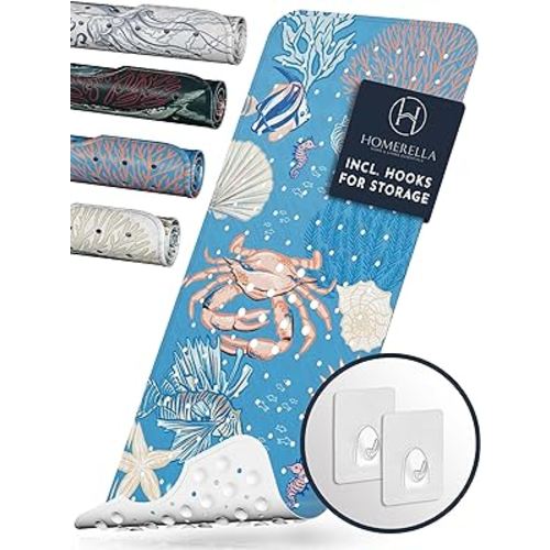 Homerella Baby Bath Tub Mat | Anti Mold Mildew Resistant Non Slip Kids and Adult Bath Tub Shower Mats | 40x16 inch Long with Suction Cups for Secure Grip Hooks for Storage & Drying | Machine Washable