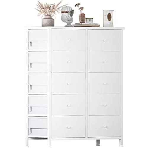 BOLUO White Dresser for Bedroom Tall Dresser 10 Drawer Dressers Large Chest of Drawers Fabric Storage Tower for Closet Adult Modern