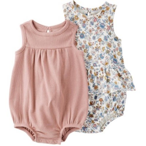 Little Planet by Carter’s Organic Baby 2pk Sunsuit - Green/Brown/White, Size: 3M