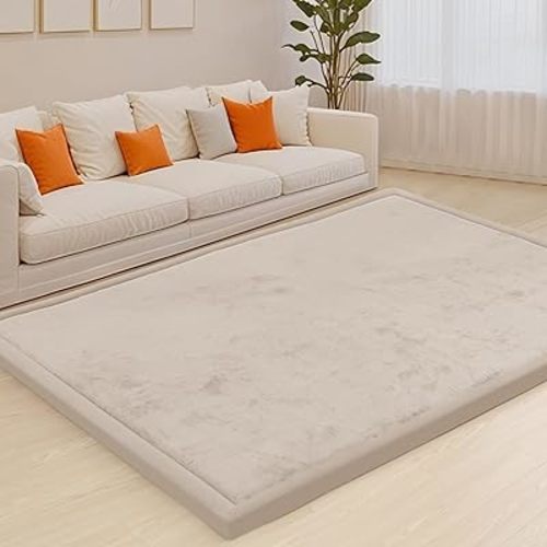 ACOMOPACK Baby Play Mat for Floor,1.3" Thick Memory Foam Area Rug for Living Room,Soft Velvet Crawling with Non-Slip Bottom for Kid,Toddler,59"×71" Tummy Time Nursery Rugs,Yoga(Beige)