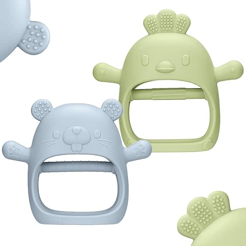 2 Packs Baby Teething Toys Silicone Teething Mittens for Infants 3 Months+, Never Drop & Easy to Hold Teethers, Helps Soothing Gums & Sucking Needs, Teething Relief (Forest)