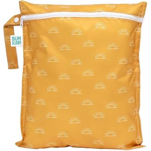 Bumkins Waterproof Wet Bag for Baby, Travel, Swim Suit, Cloth Diapers, Pump Parts, Pool, Gym Clothes, Toiletry, Strap to Stroller, Daycare, Zipper Reusable Bag, Wetdry Packing Pouch, Yellow