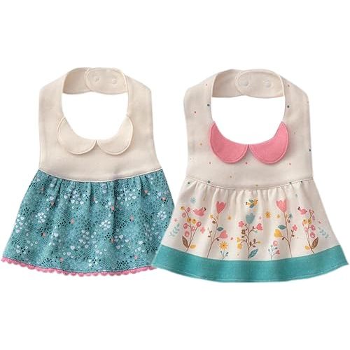 GZMM Baby Girl's Princess Type Waterproof Bibs with Adjustable Snaps,2 Pack