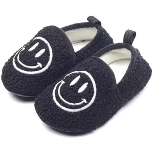 Kids Slippers Toddler Smile Face House Slippers Indoor Home Non-Slip Rubber Sole Shoes Warm Cozy Socks