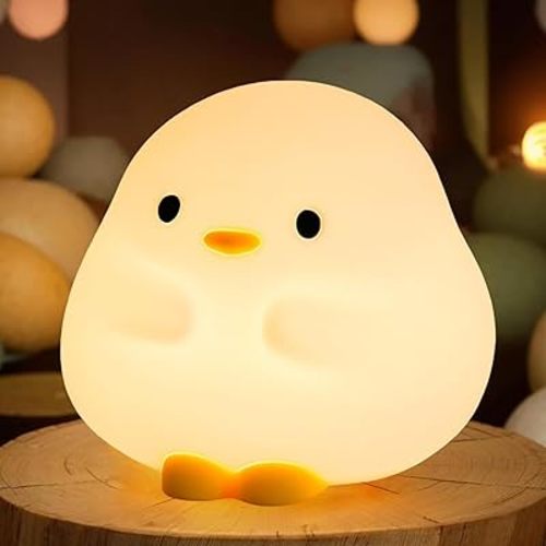Rytinazzz Silicone Night Light for Baby, 50H Long Battery Duck Lamp, Gift for Kids, Soft Safe Nursery Light, Rechargeable Tap Control, Dimmable Bedside Lamp