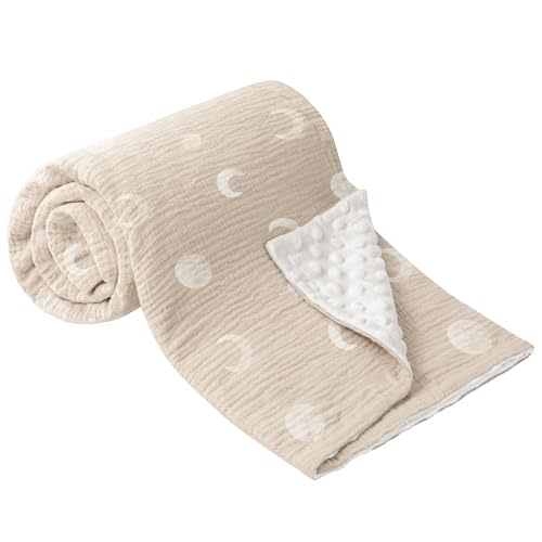 Bearmoss Baby Blankets for Unisex Boys Girls, Soft Nursery Crib Blankets with Muslin Cotton Front and Dotted Fleece Back for Newborns Toddlers 30x40inch (Desert Crescent)