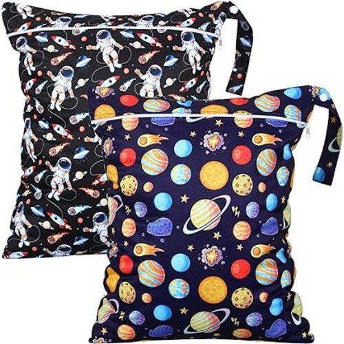Shappy 2 Pcs Large Travel Laundry Bag Washable Waterproof Wet Dry Bag Large Dirty Clothes Bag Bathing Workout Bag(Astronaut)