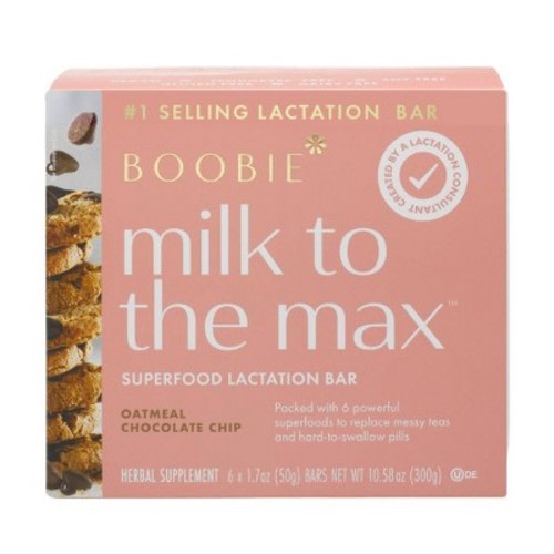 Boobie Bar Superfood Vegan Lactation Bar Oatmeal Chocolate Chip - 10.58oz/6ct