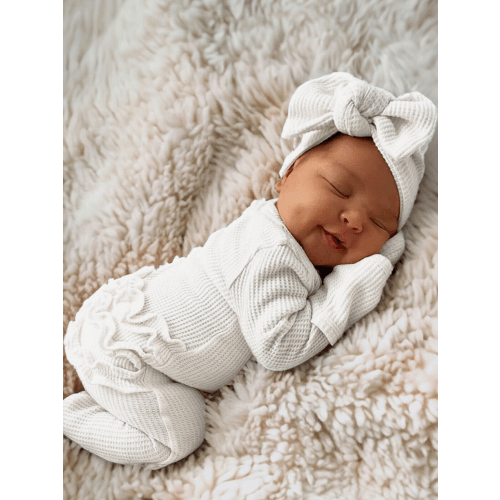 Organic Waffle 2-Way Zip Ruffle Footie, Lucent White