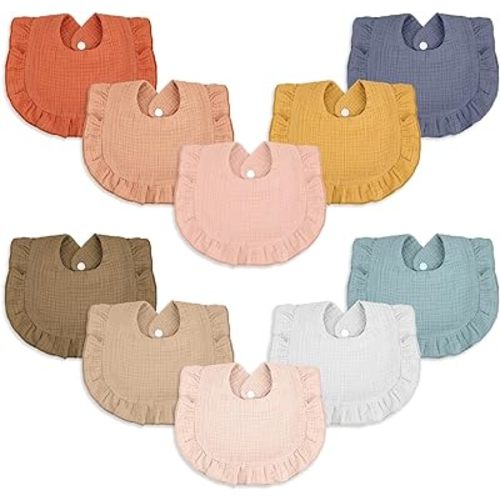 10 Pcs Baby Muslin Bibs Drool Bandana Soft Adjustable Baby Cotton Bibs for Newborn Baby Girl Boy Toddlers Infants Teething