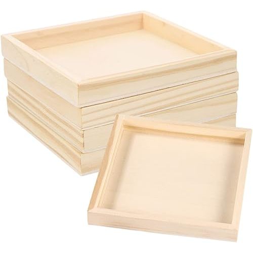 5 Pcs Wooden Nested Serving Trays Square Shape Wood Trays Puzzle Tray Puzzle Cube Blocks Storage Tray for Montessori Activity Art Crafts Painting Food Coffee Table