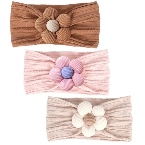 3 Pcs Baby Flower Headbands Baby Girls Nylon Headband Soft Hairbands Hair Accessories for Newborn Infant Toddler Kids (Beige Pink Khaki)