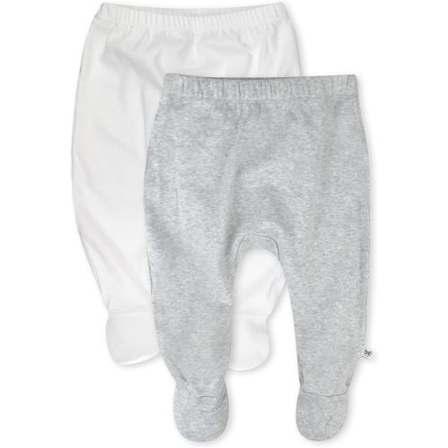 2-Pack Footed Pants Roomy Fit Pull on Bottoms 100% Organic Cotton for Infant Baby Boys, Girls, Unisex