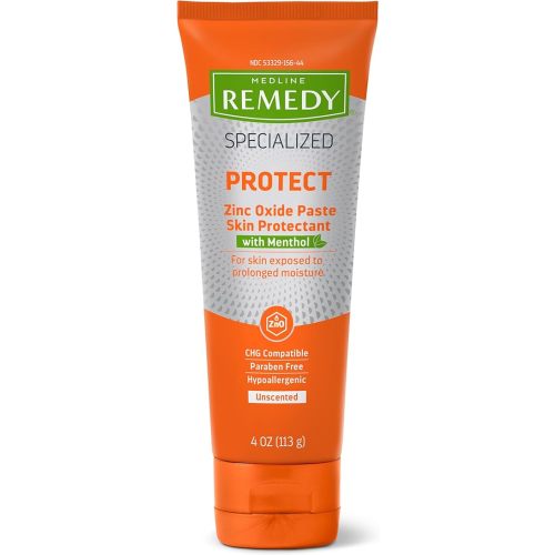 Medline Remedy Specialized Zinc Oxide Paste with Menthol (4 oz Tube), Unscented, Calamine, Incontinence Care, Diaper Rash, Wetness Protection, Hypoallergenic, Paraben Free, Adults, Soothing