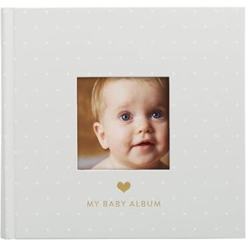 Pearhead Baby Photo Album, Keepsake Book for New and Expecting Parents, Gender-Neutral Baby Accessory, Ideal Gift for Baby Shower, Holds 200 Pictures, Gray and White Polka Dot