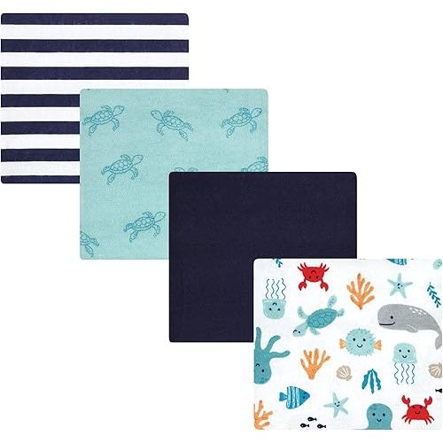 Hudson Baby Unisex Baby Cotton Flannel Receiving Blankets, Sea Characters, One Size