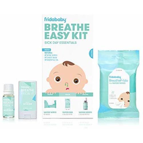 Breathe Easy Kit Sick Day Essentials by FridaBaby - Natural Vapor Wipes, Organic Vapor Rub + Organic Vapor Drops, White