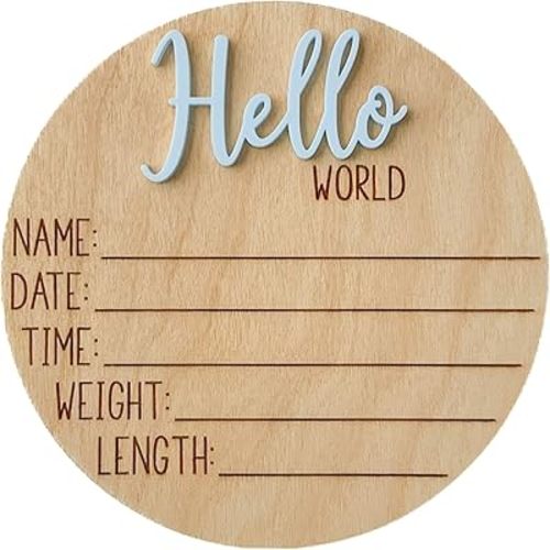 Newborn Announcement Sign for Hospital - Wooden Birth Announcement Sign for Hospital - Baby Name Announcement Sign - Baby Milestone Signs - Boy Girl - (Cornflower)