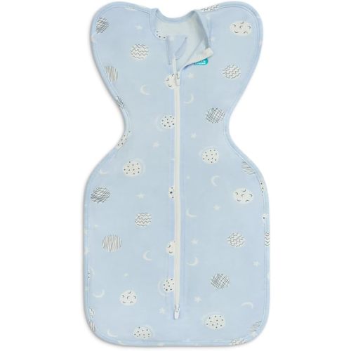 Love To Dream Swaddle UP Lite, Luxuriously Silky Soft Viscose from Bamboo, Snug Fit Helps Calm Startle Reflex, New Born Essentials for Baby, 0.2 TOG, 8-13 lbs, Light Blue Superstar