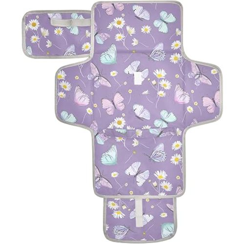 Portable Changing Pad for Baby - Butterfly Purple Waterproof Diaper Changing Mat Travel Changing Pad with Built-in Pillow - Shower Gift for Baby