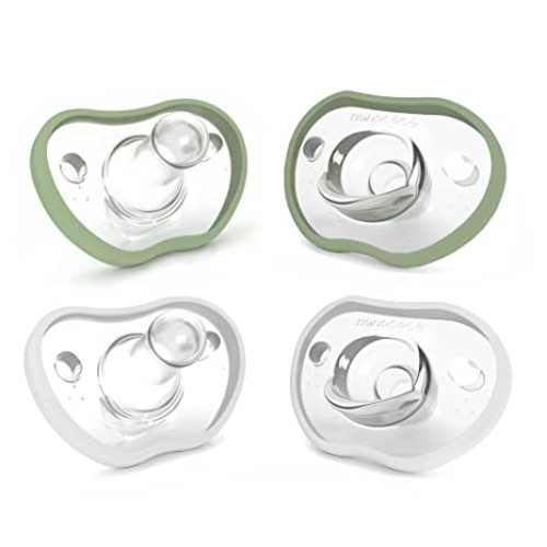 Nanobebe Baby Pacifiers 0-3 Month - Orthodontic, Curves Comfortably with Face Contour, Award Winning for Breastfeeding Babies, 100% Silicone - BPA Free. Baby Registry Gift 4pk, Sage/White - 4 Count (Pack of 1) - 0-3 Sage/White