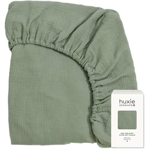 Mini Crib Sheets – Organic Cotton Muslin Fitted Crib Sheet – Fitted for Pack and Play 24" x 38" Ultra-Soft and Breathable (Roman Green)