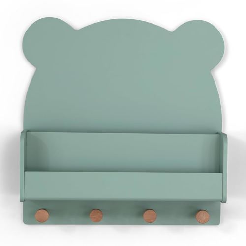 babyGap by Delta Children Brannan Bear Wall Shelf with 4 Hooks, Sage Green