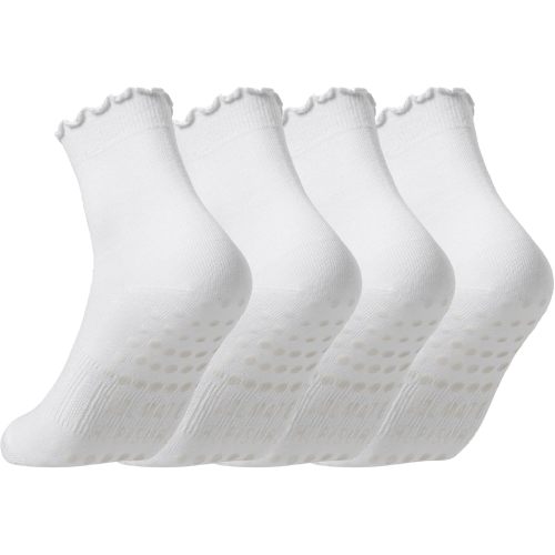 CoolMate Pilates Socks with Grips for Women, Yoga Socks, Crew Non Slip Women for Barre, Pilates Gifts (US, Numeric, 6, 10, Regular, Regular, A-06a. 2 Pairs Cute Ruffle)