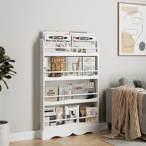 Homfa 4-Tier Book Shelf, White Bookshelf, Kid's Storage Organizer Bookcase for Kids Room