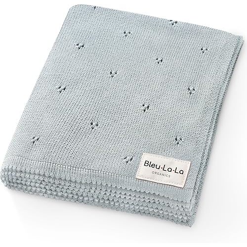 Luxury Organic Cotton Pointelle Baby Blanket (Powder Blue)