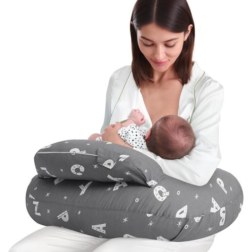 Plus Size Breastfeeding Pillow for Ergonomic Comfort & Support, Easier Nursing, Fit, Removable Cover, Machine Washable, Letter Pattern(Grey), Pallet of Product