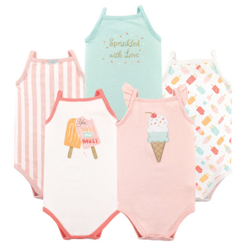 Hudson Baby Sleeveless Bodysuits, 5-Pack, Ice Cream