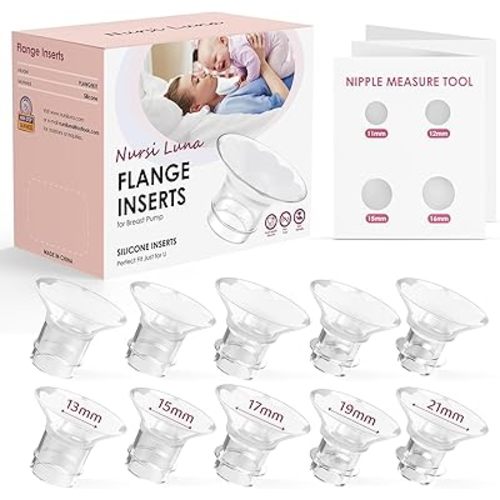 Flange Inserts 10PCS 13/15/17/19/21mm for 24mm Flanges/Shield of Most Pumps, Flange Sizing Kit Silicone Flanges Insert, Breastfeeding Essentials Kit for New Moms